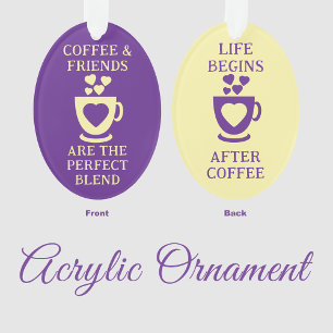 Coffee and friends love hearts purple ornament
