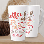 Coffee and Friends Perfect Blend Quote Typography Latte Mug<br><div class="desc">This decorative large white latte mug with coffee quote is a perfect gift for a coffee lover or your friend. The typography is lettered in warm cosy colours of red, orange and brown and reads "Coffee and Friends make the perfect Blend". The design is finished with line drawings including a...</div>