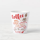 Coffee and Friends Quote Decorative Typography Latte Mug<br><div class="desc">Decorative small white latte cup with coffee quote - perfect gift for a coffee lover or your friend. The typography is lettered in warm cozy colors of red, orange and brown and reads "Coffee and Friends make the perfect Blend". The design is finished with line drawings including a cup of...</div>