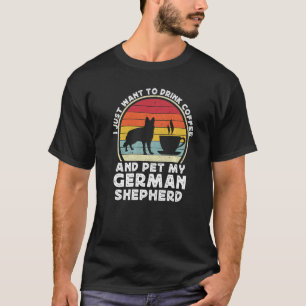 Coffee And German Shepherd Dog  Retro GSP Dad Mum T-Shirt