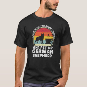 Coffee And German Shepherd Dog Retro GSP Dad Mum T-Shirt
