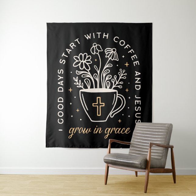 Coffee and Jesus quotes dark academia aesthetic Tapestry (In Situ)
