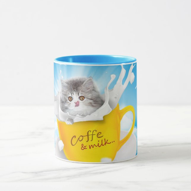 "Coffee and Milk with a Cute Cat" Mug (Center)