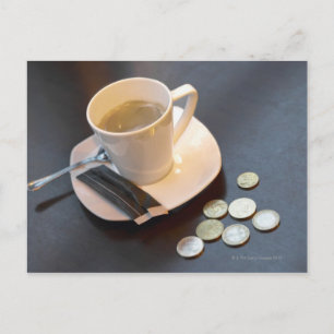 Coffee and money on a table postcard