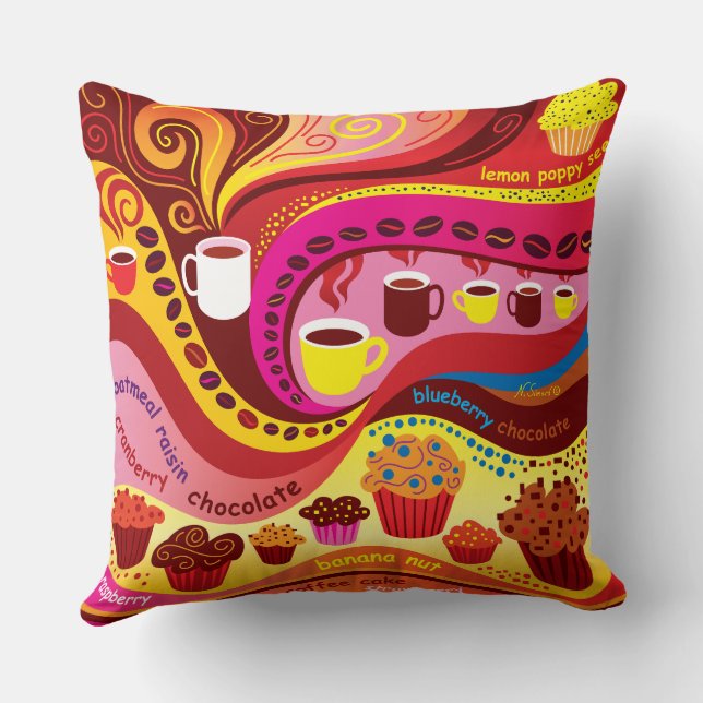 Coffee and Muffins Pattern Cushion (Back)