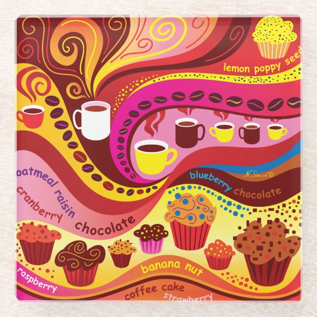Coffee and Muffins Pattern Glass Coaster (Front)
