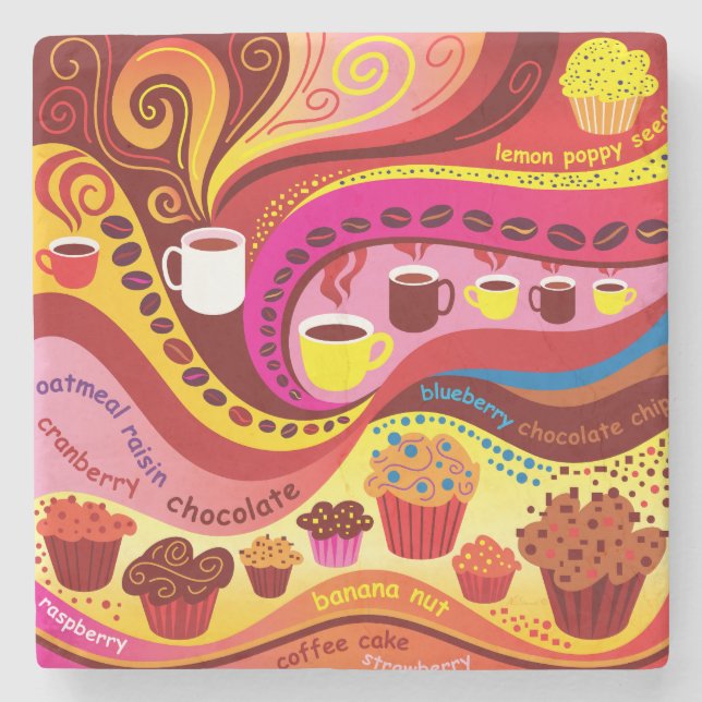 Coffee and Muffins Pattern Stone Coaster (Front)