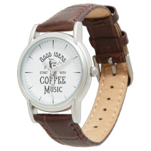 Coffee and Music Lovers Funny Saying Calligraphy Watch