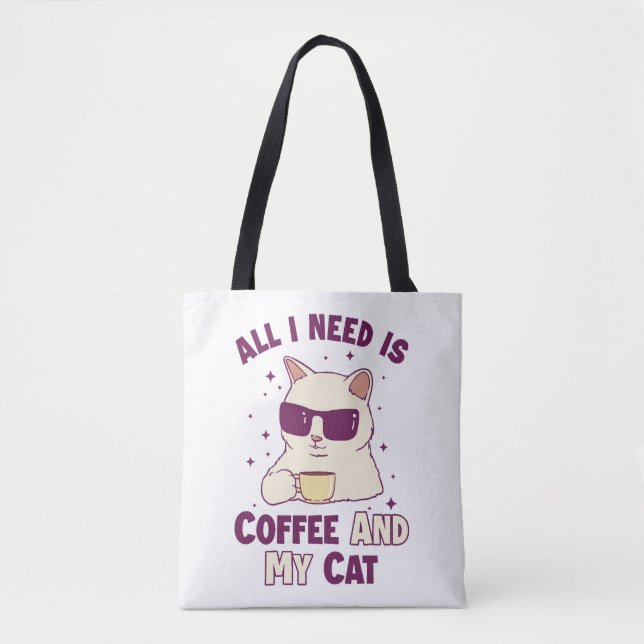 Coffee and my Cat Cat Daddy Cat Mum Cat Lovers Tote Bag (Front)