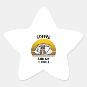 Coffee and my pitbull Retro vintage sunset Star Sticker