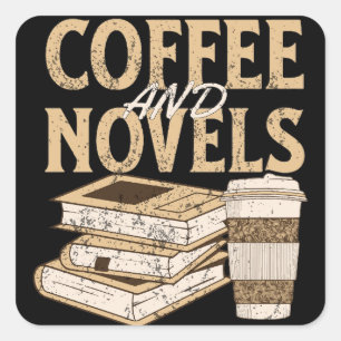 coffee and novel funny vintage book reading square sticker
