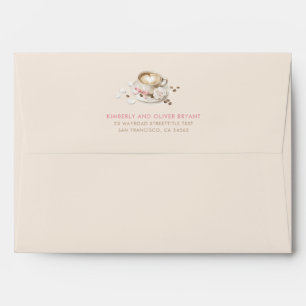 Coffee and Pink Bow Beige Baby Shower Envelope