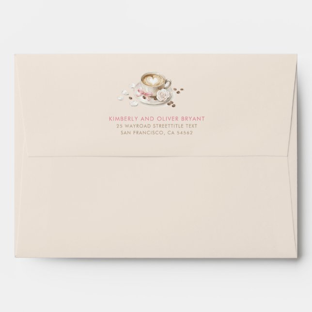 Coffee and Pink Bow Beige Baby Shower  Envelope (Back (Top Flap))