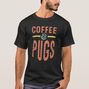 Coffee And Pugs Pet Retro Distressed Graphic T-Shirt
