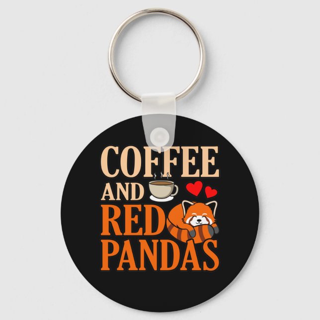 Coffee And Red Pandas Cute Pet Animal Panda Lover Key Ring (Front)