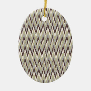 Coffee and Sage iKat ZigZag Pattern Ceramic Tree Decoration