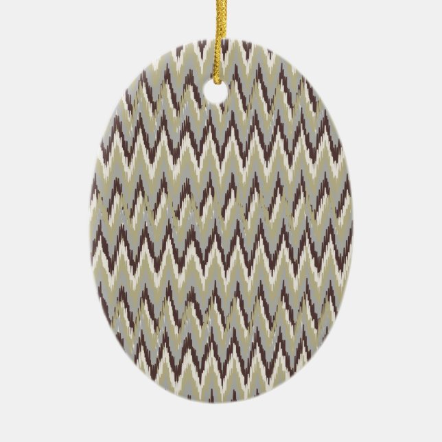 Coffee and Sage iKat ZigZag Pattern Ceramic Tree Decoration (Front)