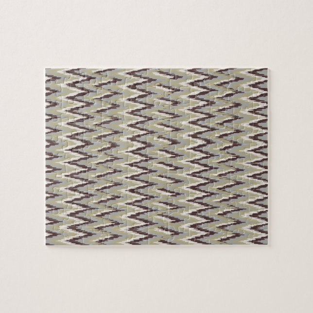 Coffee and Sage iKat ZigZag Pattern Jigsaw Puzzle (Horizontal)