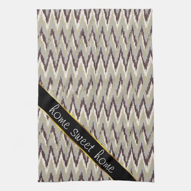Coffee and Sage iKat ZigZag Pattern Tea Towel (Vertical)