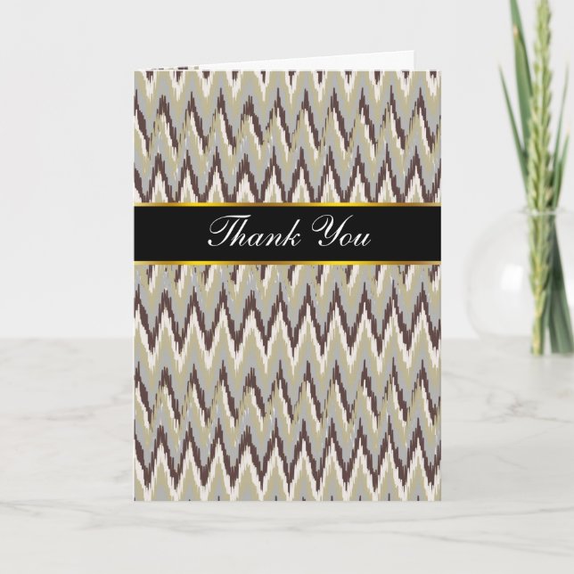 Coffee and Sage iKat ZigZag Pattern Thank You Card (Front)