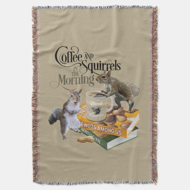Coffee and Squirrels - Funny Squirrel Lover Throw Blanket (Front Vertical)