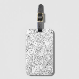 Coffee And Tea Doodle Luggage Tag