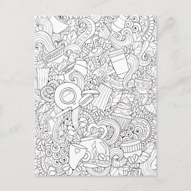Coffee And Tea Doodle Postcard (Front)