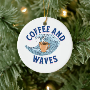 Coffee and Waves Ceramic Tree Decoration