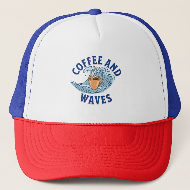 Coffee and Waves Trucker Hat (Front)
