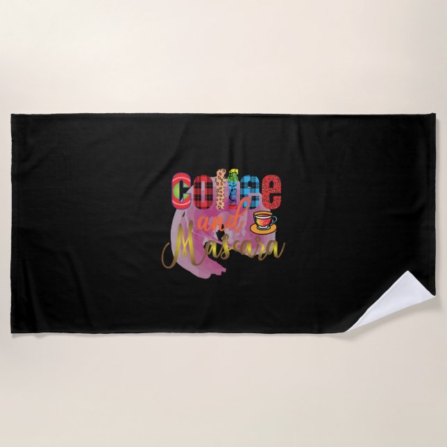 Coffee Art Coffee And Mascara Beach Towel (Front)