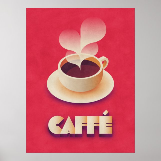 Coffee Art Deco Red Poster (Front)
