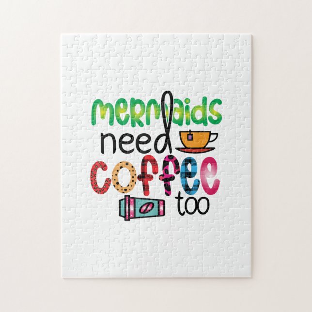 Coffee Art Mermaids Need Coffee Too Jigsaw Puzzle (Vertical)