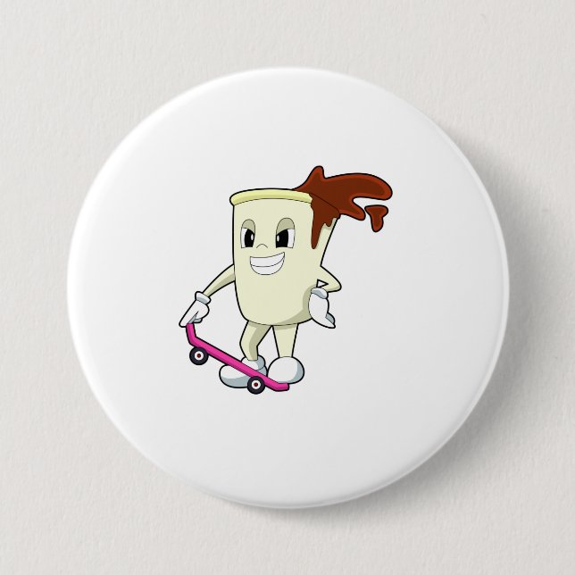 Coffee as Skater with Skateboard 7.5 Cm Round Badge (Front)