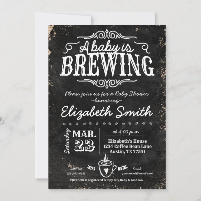 Coffee Baby Brewing Chalkboard Baby Shower Invitation (Front)