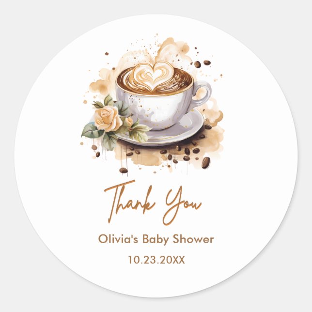 Coffee Baby is Brewing Baby Shower Thank You Classic Round Sticker (Front)