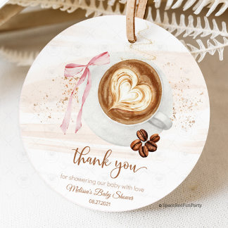Coffee baby shower Is Brewing bow Favour Tags