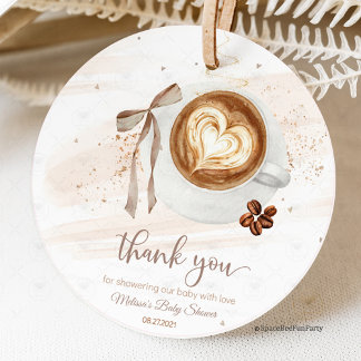 Coffee baby shower Is Brewing bow Favour Tags