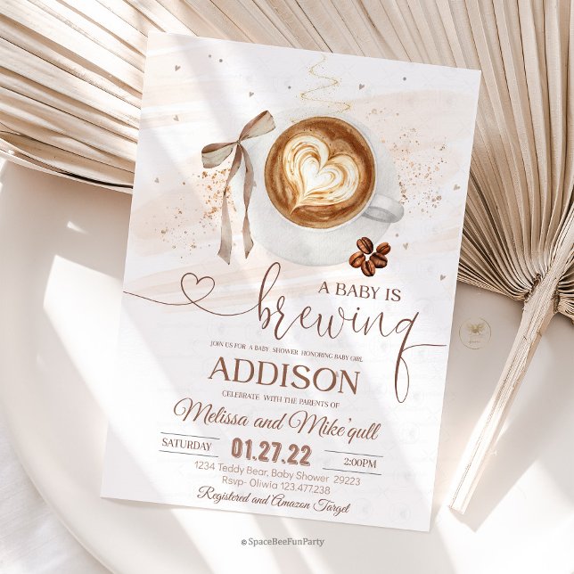 Coffee baby shower Is Brewing  bow Invitation (Coffee baby,is brewing shower,invitation,Coffee baby shower,,coffee,refill theme,baby shower invite,)