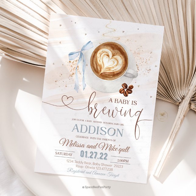 Coffee baby shower Is Brewing  bow Invitation (Coffee baby,is brewing shower,invitation,Coffee baby shower,,coffee,refill theme,baby shower invite,)