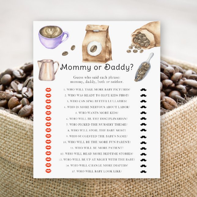 Coffee baby shower - mummy or daddy game (Creator Uploaded)