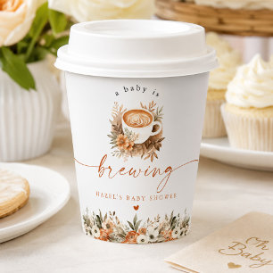 Coffee Baby Shower Table Decor, A Baby is Brewing Paper Cups