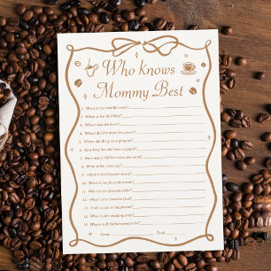 Coffee Baby Shower Who Knows Mummy Best Game Card