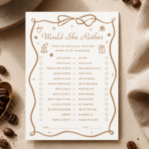 Coffee Baby Shower Would She Rather Game Card