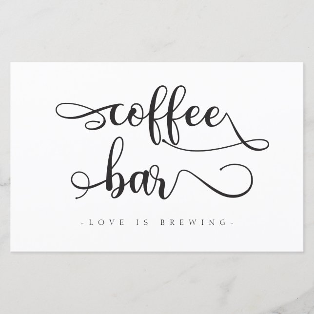 "Coffee Bar" Black White Calligraphy Wedding Sign (Front)