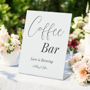 Coffee Bar Black White Wedding Shower   Pedestal Sign
