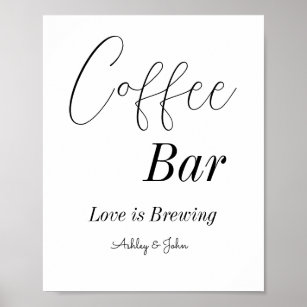Coffee Bar Black White Wedding Shower Poster