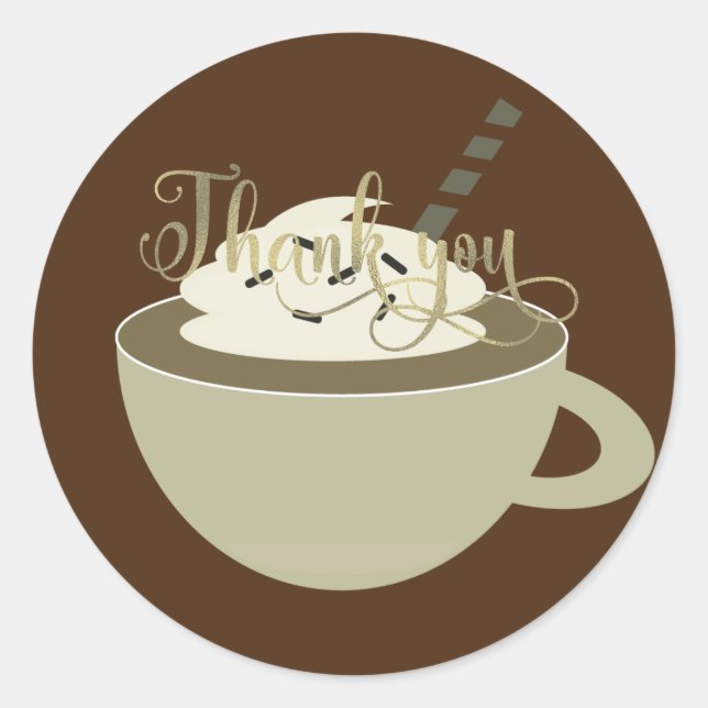 Coffee Bar Cup Latte Bridal Shower Foil Script Classic Round Sticker (Front)