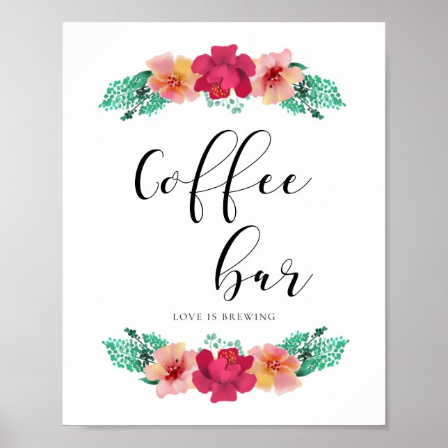 Coffee bar floral design wedding sign (Front)