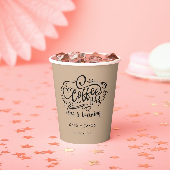 coffee bar monogram wedding paper cup set (Insitu)