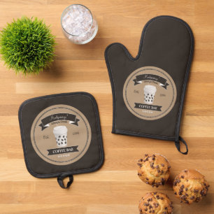 Coffee Bar Oven Mitt & Pot Holder Set